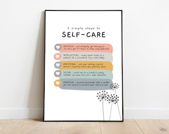 Self care poster, therapy office decor, therapy wall art, therapist office decor, anxiety relief, depression help, self help, psychology