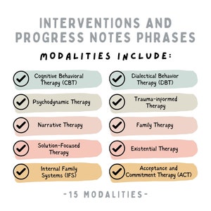 therapy resources
Over 200 interventions and 300 progress notes included to help make planning and documenting your therapy sessions easy.