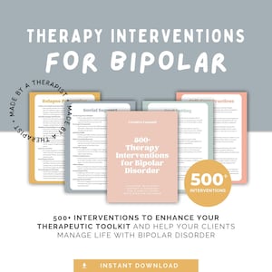 Bipolar Disorder Therapy Interventions: Counselor Worksheets (PDF Download)