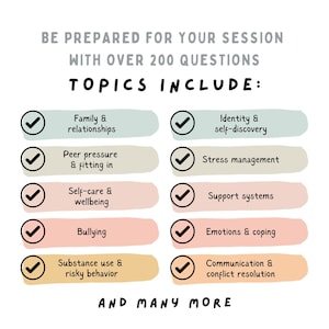 therapy resources for teenagers
These therapy session questions for teens will encourage open dialogue and engagement with your teenage clients. Establish rapport and gain insights with probing questioning. Over 200 questions and 27 topics of issues adolescents often deal with and come to therapy for.