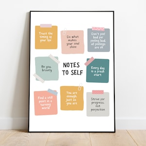 Note per me stesso poster cura di sé check-in quotidiano salute mentale terapista ufficio ispirazione arredamento motivazione affermazione positiva consapevolezza