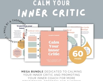 Inner critic workbook self-critical aid self sabotage worksheets esteem therapy coach psychologist resources teen bundle selfsabotaging