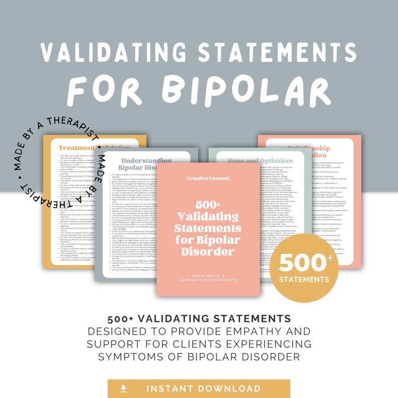 Bipolar Disorder Therapy: 500+ Validating Statements (digital Download ...