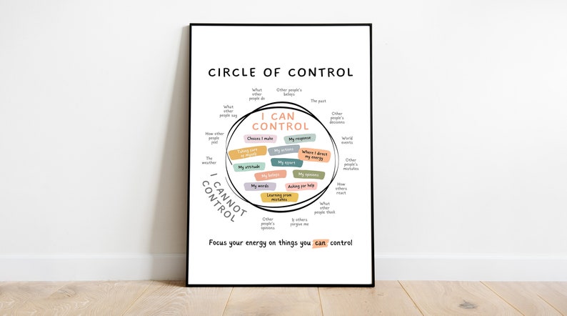 therapy walldecor Circle of control, what I can control, what I cannot control, things you can control, things I can control poster