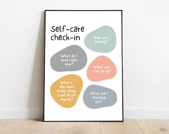 Self Care Check-In Poster: Mental Health Wellness Art (Digital Download)