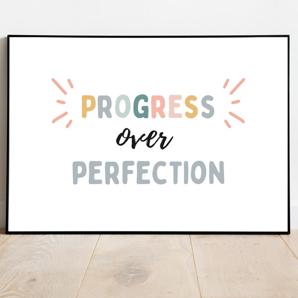 Making progress print inspiration poster decor motivation classroom positive affirmation office typography boho mental health self care
