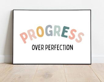 Progress Over Perfection Print: Inspirational Typography Art (Digital Download)