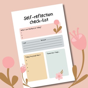 Daily Reflection Journal: Gratitude Prompts, Self-Care Worksheet (PDF)