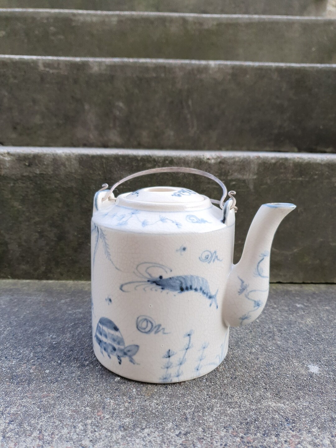 Vintage Vietnamese Teapot Sea Creatures Koi Fish Etsy