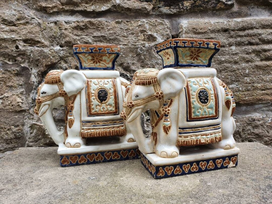 Set of Two Vintage Elephant Plant Stands Bookends Jardiniere Pair Etsy UK