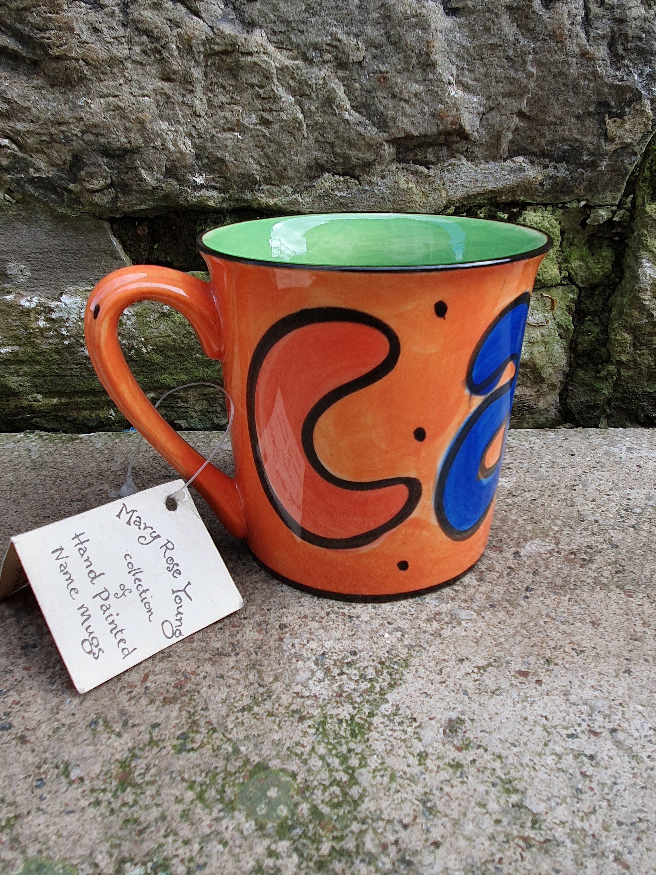 Hand Painted Mary Rose Young 1998 Mug Orange Green Cathy - Etsy UK