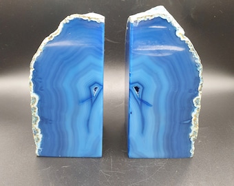 Heavy Blue Agate Bookends Crystal