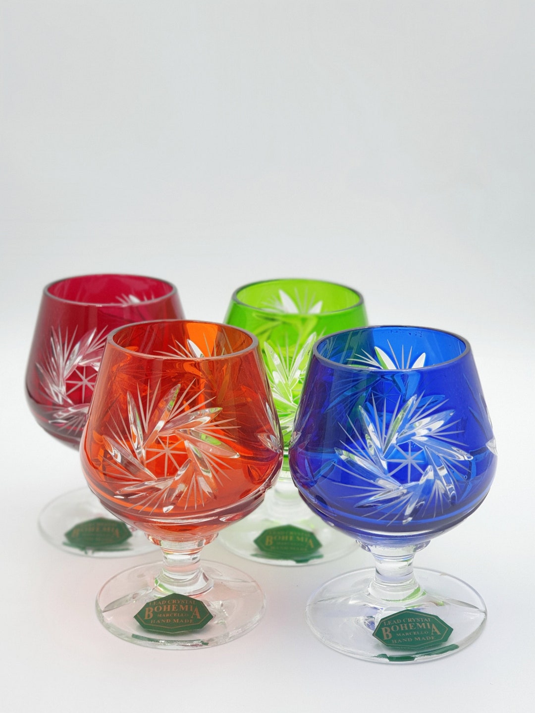 Czechoslovakian Bohemia Lead Crystal Set of Four Glasses Cut Glass