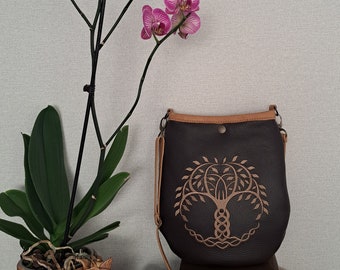 Shamanic  Handbag  hand-crafted natural leather/ the tree of life