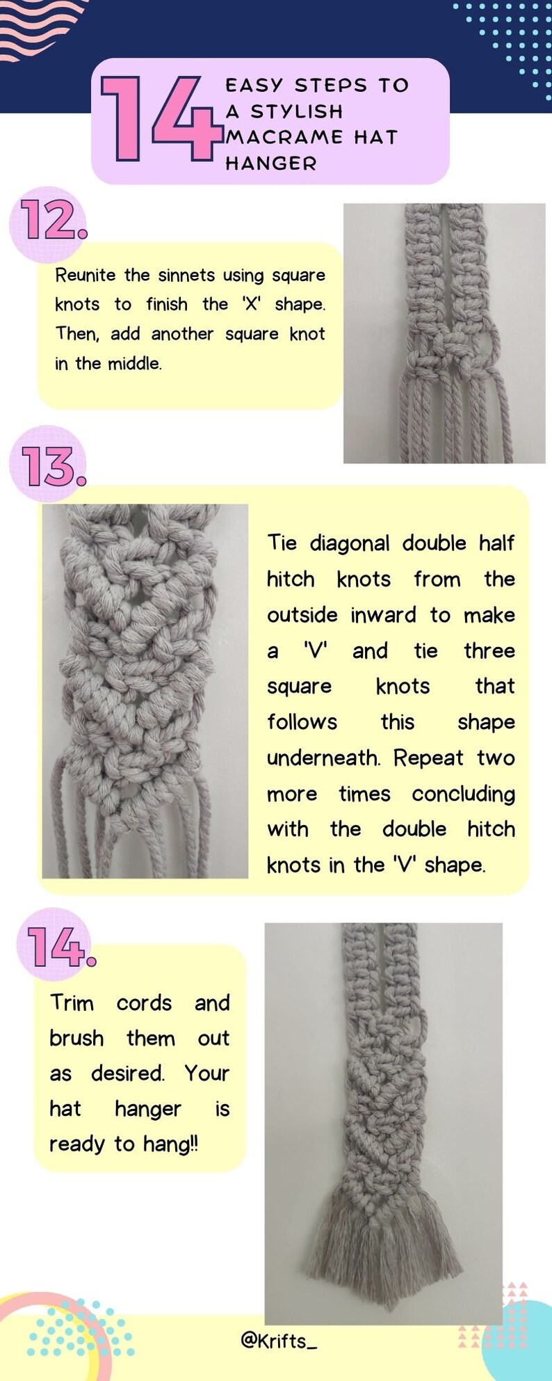 Macrame Cap Pattern Pdf Free Macrame Double Hat Hanger Pattern in 14 Easy Steps | Digital Download ...