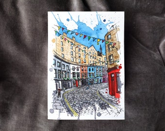 Victoria Street, Edinburgh - a unique original watercolor painting.