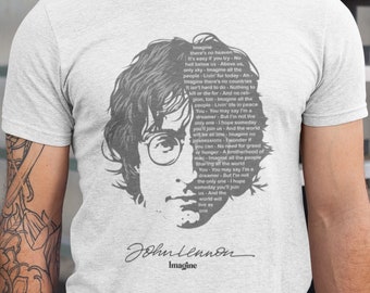 John Lennon Imagine Song Lyrics Tshirt Beatles Music Shirt Memorabilia Song Lyrics T-shirt for Beatles Fan