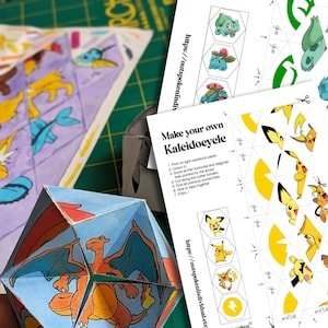 Pokemon Low poly 3D Papercraft Kaleidocycle Attività artigianale con la carta per bambini, Pikachu, Bulbasaur, Greininja Pokemon Flexagon