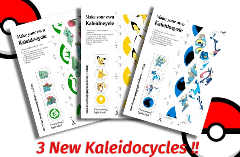 Pokemon Low Poly 3D Papercraft Kaleidocycle Paper Craft Activity for Children, Pikachu ...