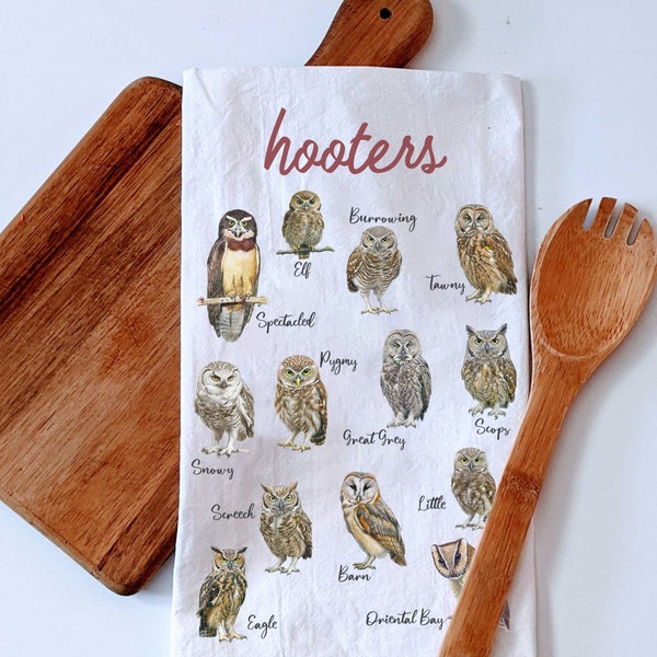 Hooters Tea towel Gift for her, Owl Kitchen Towel Funny teatowel gift for bird enthusiast, Owls Tea towel kitchen gift, Hooters Dish Cloth