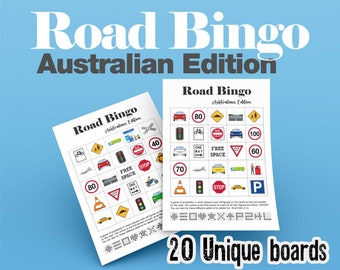Road Bingo Edición australiana / Juego de carretera imprimible para viajes familiares / Juego de autos imprimible para niños / Entretenimiento para viajes familiares por carretera