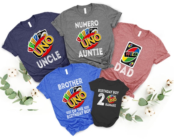 Uno family matching birthday boy or birthday girl family t-shirts customize with any text