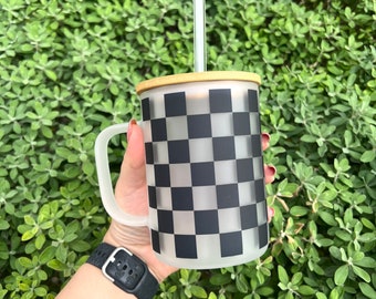 Retro Checkered Mug | Sublimation Checkered Mug | Coffee Mug | Sublimation retro Checkered Glass cup| Checkered Mug | Black retro Checkered