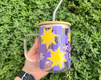 Princess 15oz Glass cup | Repunzel  Inspired Mug| princess cup | Sun Mug | Cute princess cup |