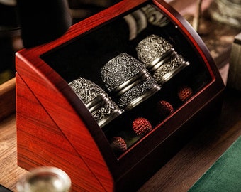 Cups and Balls Magic Trick Set - Artisan Engraved Cups and Balls in Display Box