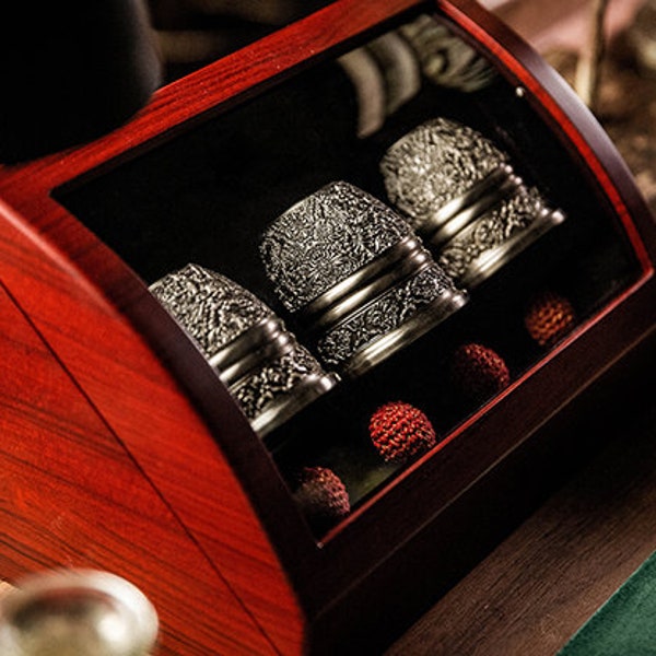 Cups and Balls Magic Trick Set - Artisan Engraved Cups and Balls in Display Box