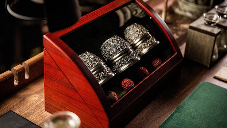 Cups and Balls Magic Trick Set - Artisan Engraved Cups and Balls in Display Box