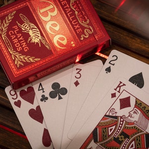 Bee Poker Playing Cards - MetalLuxe Red - Luxury Deck of Cards for Magic