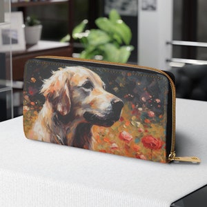 Cartera con cremallera, cartera para golden retriever, regalo colorido para mamá perruna, cartera Stay Golden, bonito regalo para golden retriever, cartera Golden Mama, perro