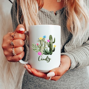 Cactus Mug, Personalized Cactus Coffee Mug, Boho Cactus Coffee Cup, Plant Lover Mug, Catus Lover Gift, Cacti Mug, Large, Birthday, Custom
