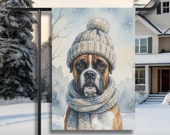 Cute Boxer Winter Flag, Boxer Garden Banner, Winter Boxer House Flag, Boxer Dog Gift, Boxer Mom Mama, Boxer Dog Home Decor, Boxer Lover Gift