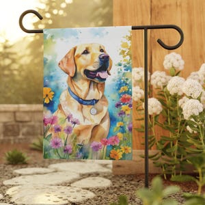 Colorful Yellow Lab Flag, Garden Banner, Labrador Yard Art, Spring Dog Mom Gift, Golden Lab Lover Decor, English Labrador Retriever