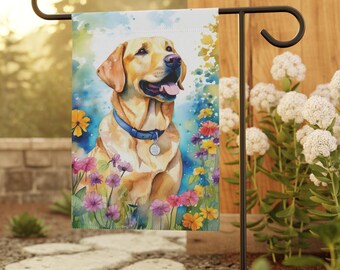 Colorful Yellow Lab Flag, Garden Banner, Labrador Yard Art, Spring Dog Mom Gift, Golden Lab Lover Decor, English Labrador Retriever
