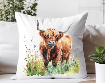 Highland Cow Pillow, Highland Cow Gift, Cow Mom, Square Pillow, Faux Suede Cushion, Country Farmhouse Decor, Animal Lover Gift, Home Accent