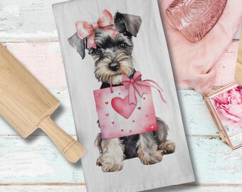 Miniature Schnauzer Tea Towel, Schnauzer Kitchen Towel, Schnauzer Gifts, Schnauzer Mom Present, Schnauzer Lover, Valentine Dog Tea Towel