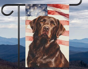 Patriottische chocolade labrador tuin vlag, chocolade lab 4 juli werf vlag, labrador retriever American Yard banner, patriottische hond teken
