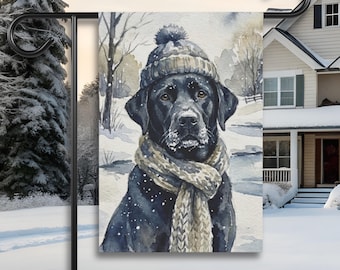 Black Labrador Winter Flag Garden Black Lab House Banner Black Labrador Retriever Outdoor Decor Gift