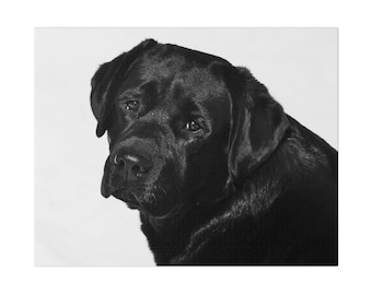 Black Labrador Image On Canvas, Lab Print, Labrador Retriever Home Decor, Black And White Labrador Artwork, Gift For Lab Lover, Dog Wall Art