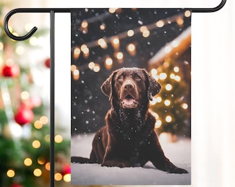 Chocolade labrador wintervlag, chocolade lab tuin vlag, chocolade labrador cadeau, chocolade labrador retriever moeder, chocolade lab moeder cadeau