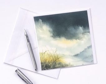 Artist Blank Greeting Card From Original Watercolour Painting, Image: Summer Storm, Northumberland