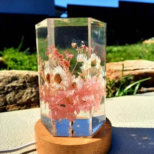 Customised Epoxy Resin Lamp with dried flowers, night light, unique gifts, special occasions image 2