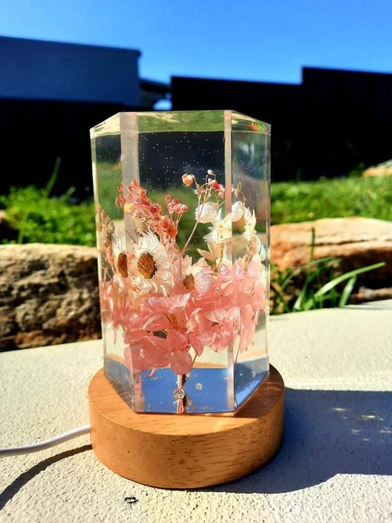 Customised Epoxy Resin Lamp With Dried Flowers Night Light Etsy