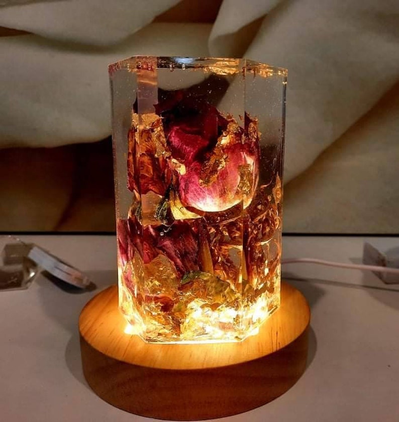 Customised Epoxy Resin Lamp With Dried Flowers Night Light Etsy