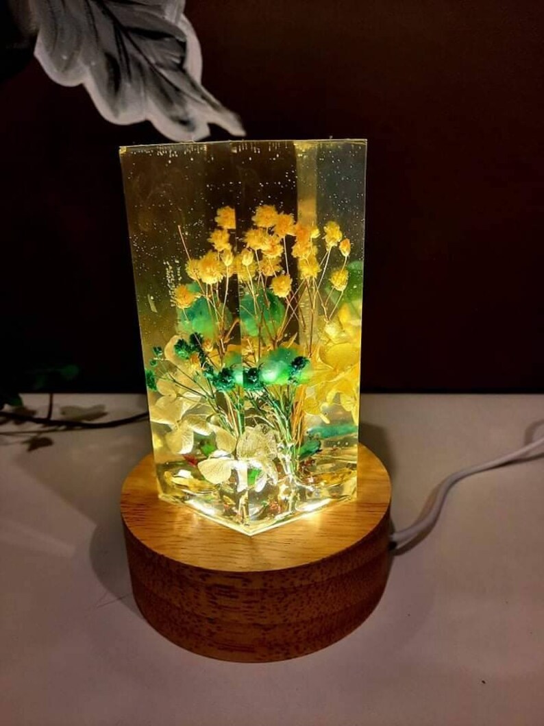 Customised Epoxy Resin Lamp With Dried Flowers Night Light Etsy