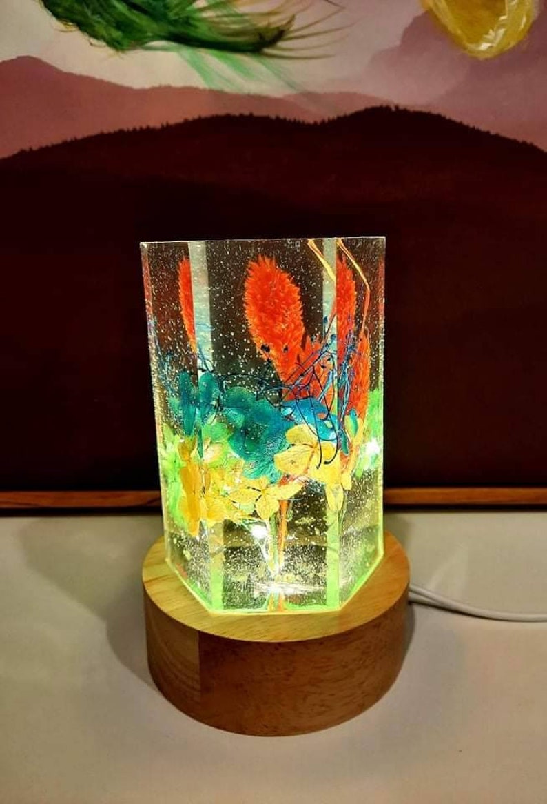 Customised Epoxy Resin Lamp with dried flowers, night light, unique gifts, special occasions image 9