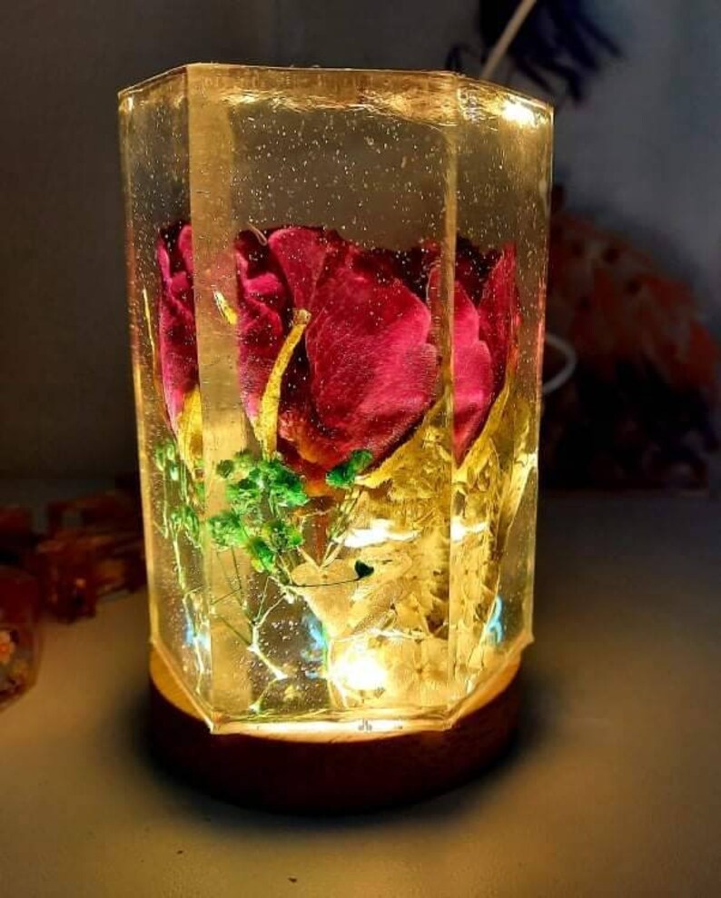 Customised Epoxy Resin Lamp With Dried Flowers, Sparkles, Night Light